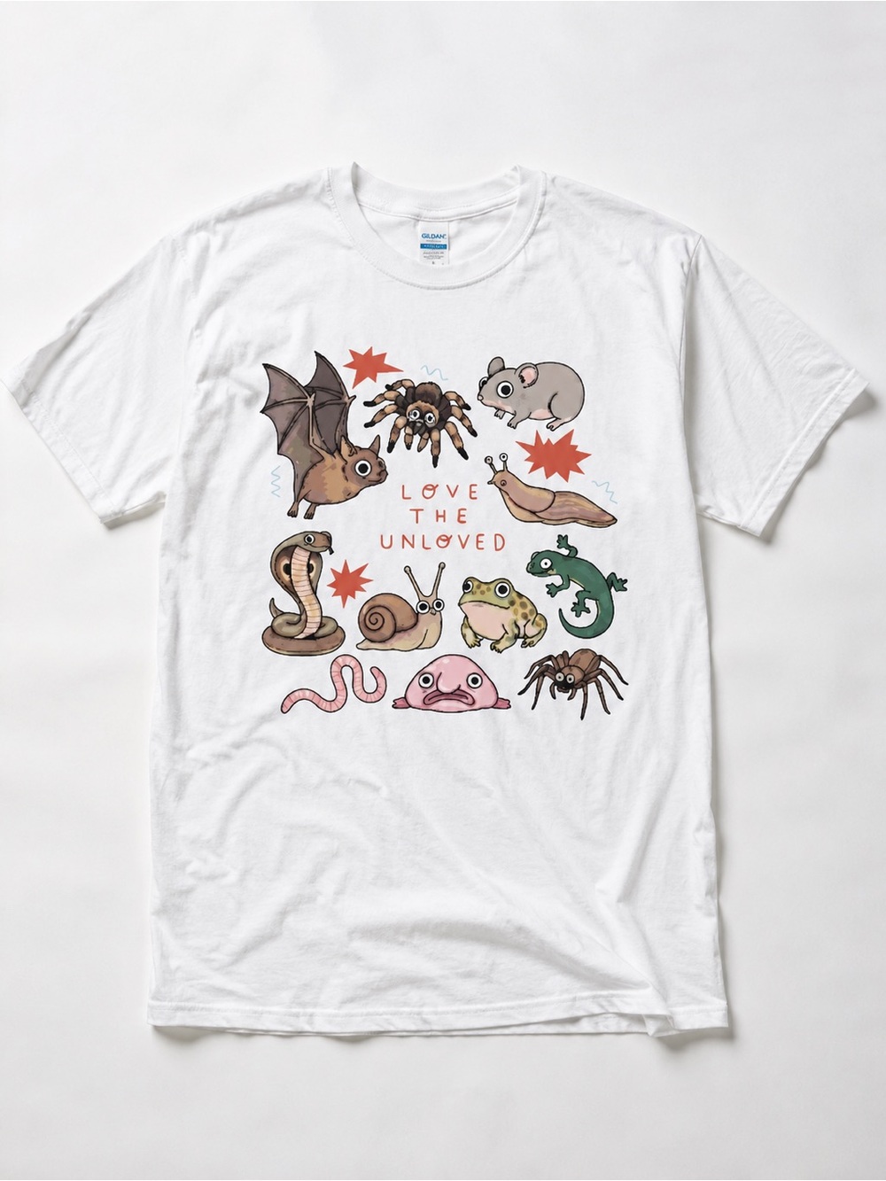 Gildan 5000 White 'Love The Unloved' Reptile & Exotic Pet Graphic Tee Vintage